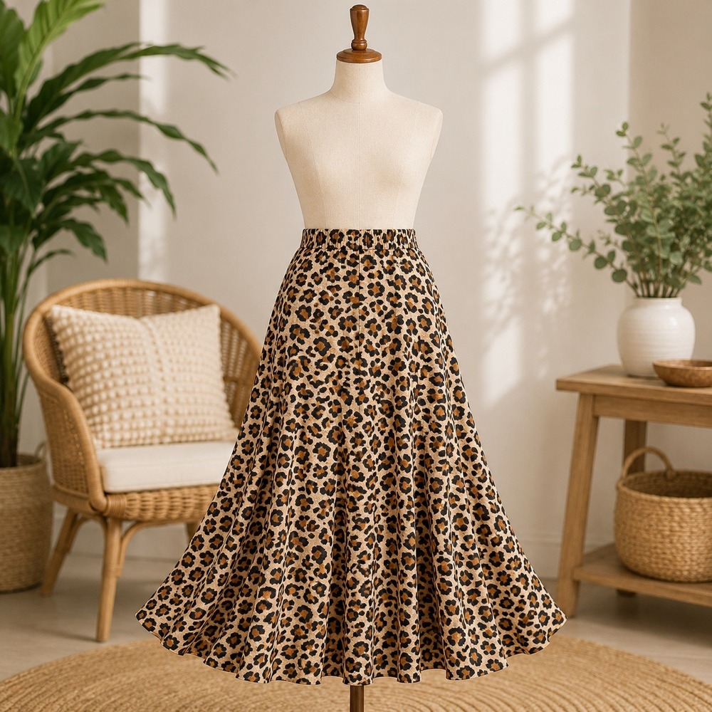 NWT Cupshe Maxi‎ Skirt Womens Medium Tan Brown Leopard Print Elastic Waist Flowy
